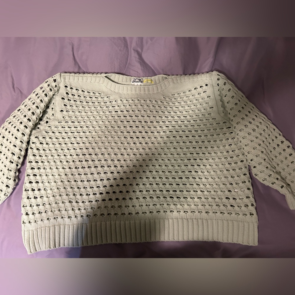 Future Collective Crewneck Open Stitch Sweater Light Green 3X